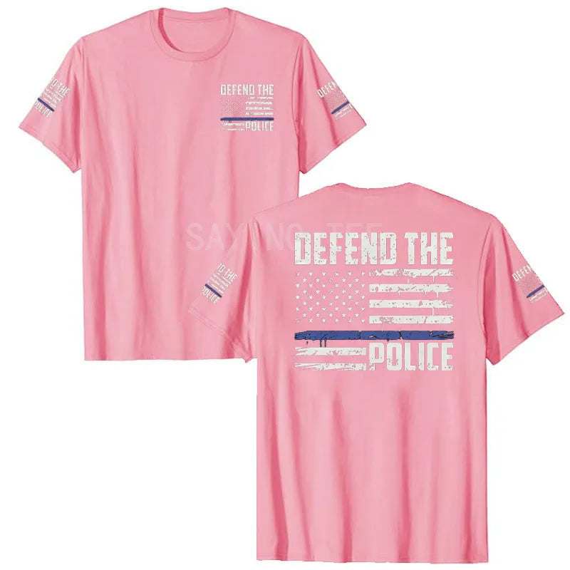American Flag T-Shirt Men July 4th Patriotic USA Stars and Stripes Tee Defend The Police Sayings Graphic Tee Tops Men Clothing