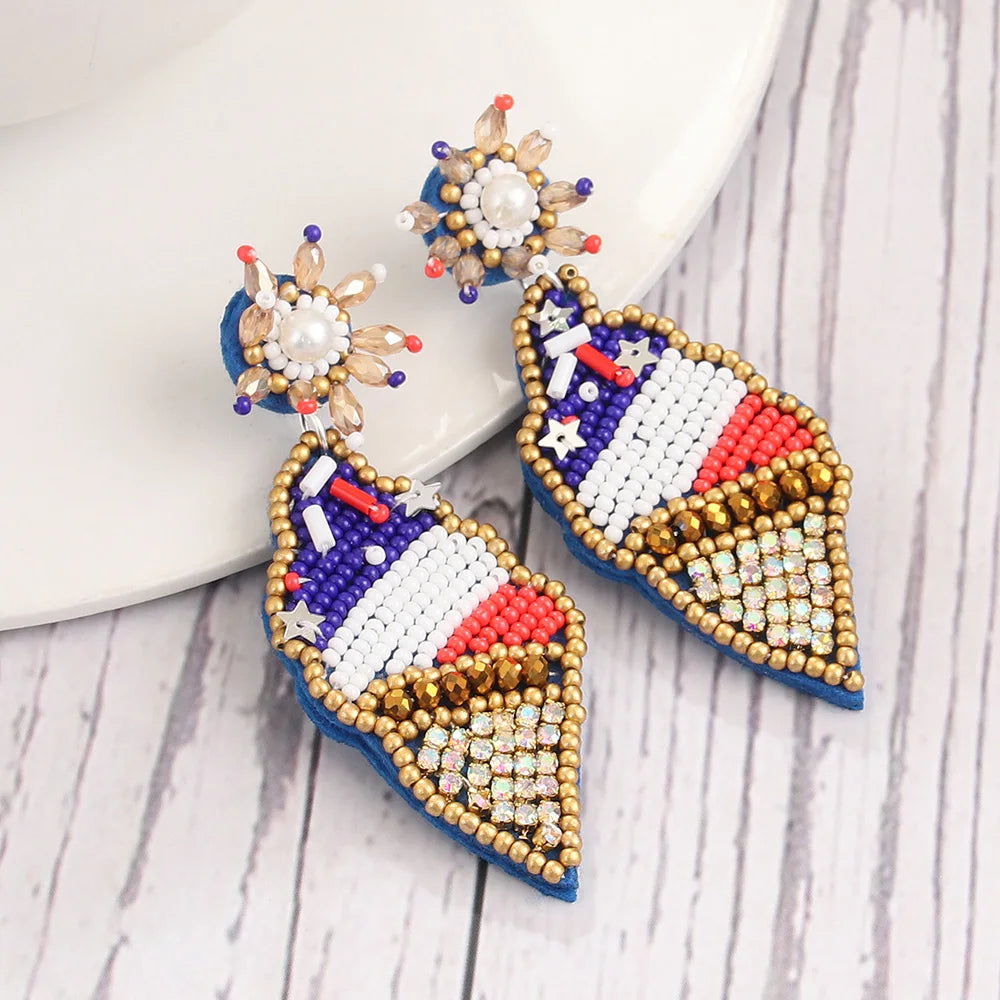 4th Fourth of July Jewelry Accessories Patriotic USA Independence Day American Flag Star Stripe Seed Beaded  Slippers Earrings
