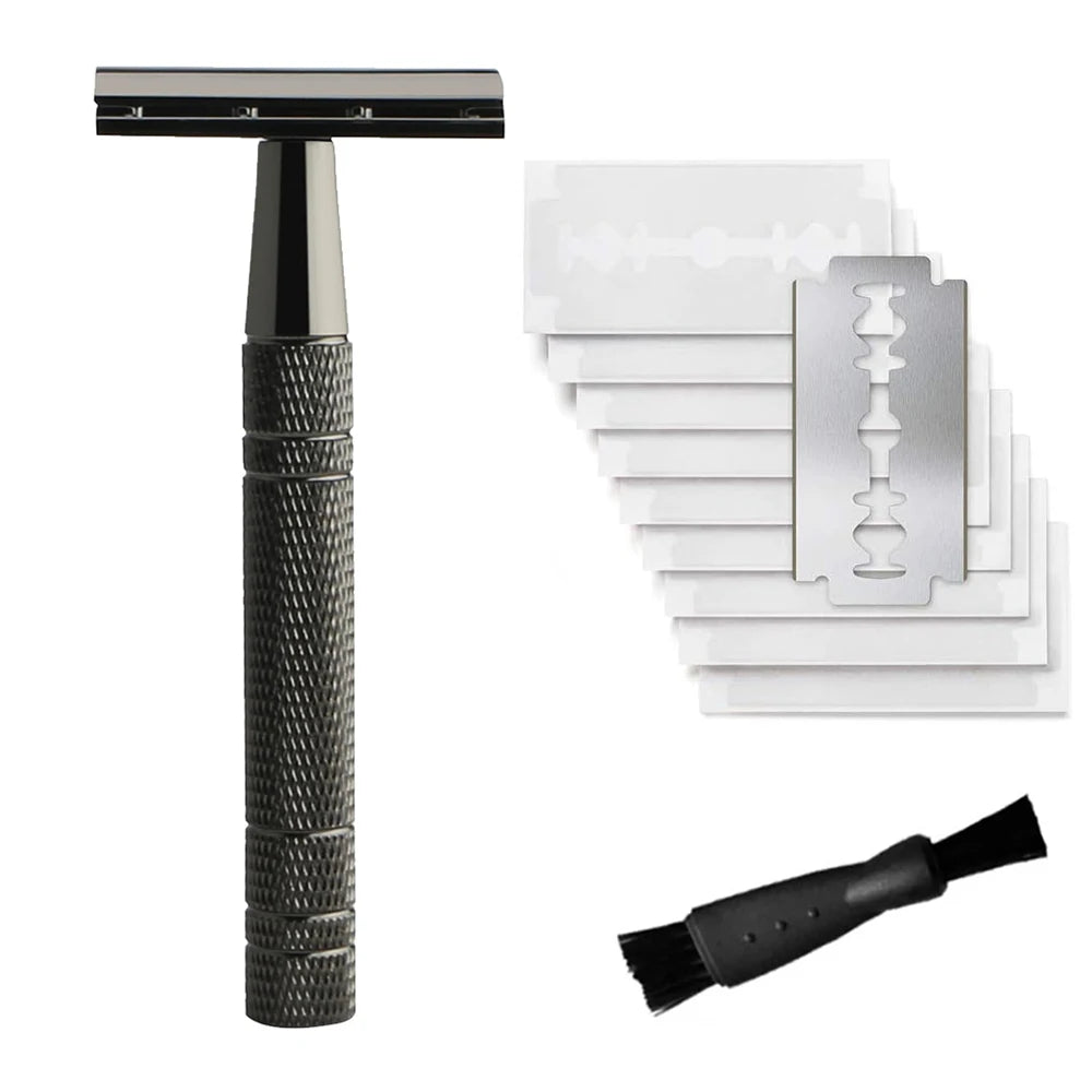 Double Edge Safety Razor for Women, with 10 pcs Safety Razor Blades Single Blade Razor Reusable Travel Essentials Women Razor