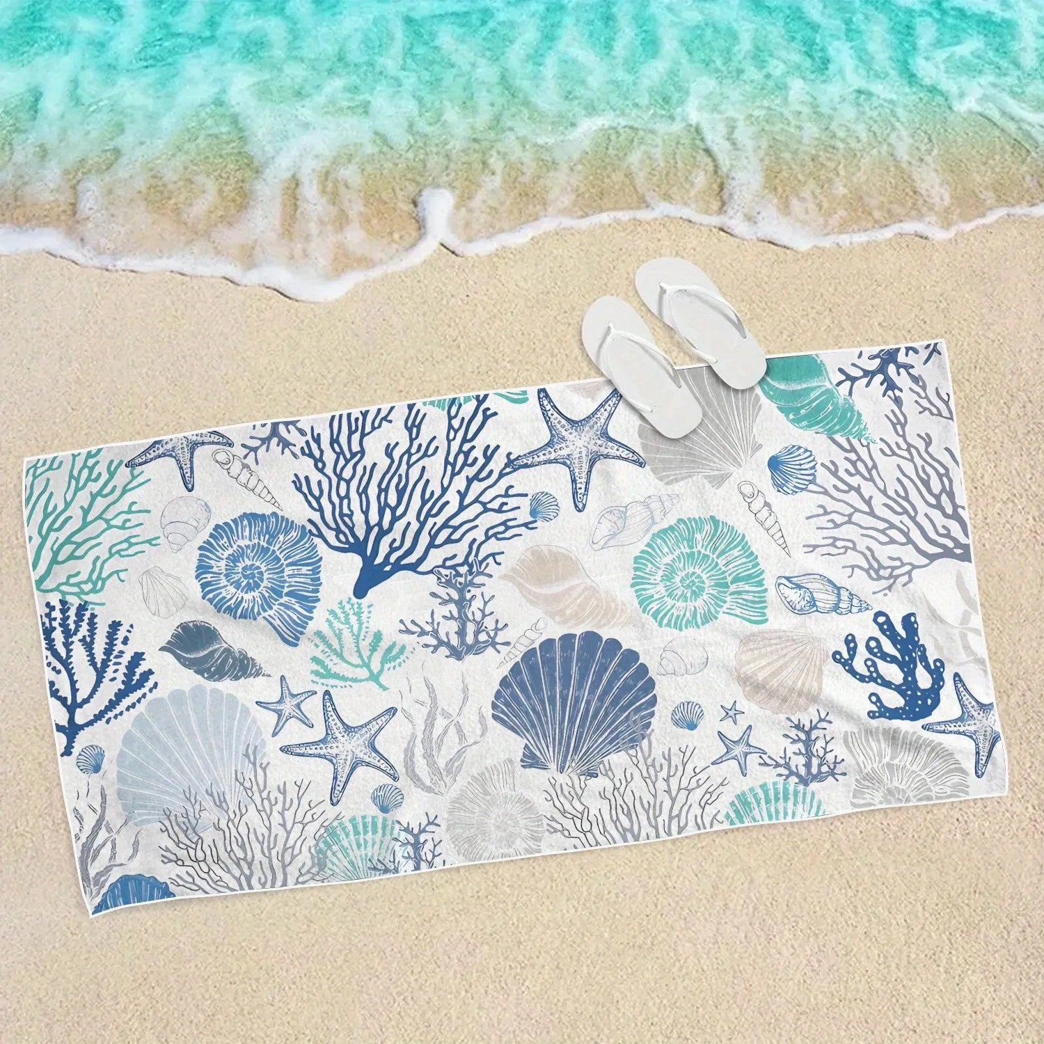 Coastal Seashell & Coral Beach Towel: Dive into Summer Vibes! Suitable for towels, bath towels, beach towels