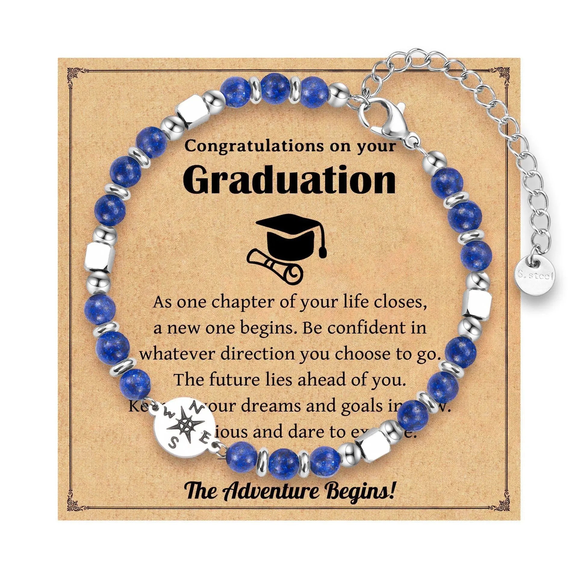 2026 Graduation Gifts Stainless Steel Compass Amazonite Amethyst Beads Bracelets for Women Girls High School College Graduates