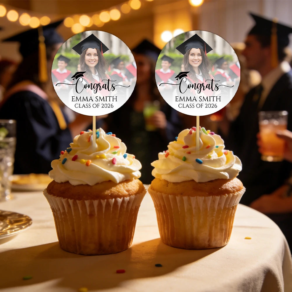 6/12/24pcs customized photos and text graduation cake topper, perfect for 2026 graduation season, happy graduation parties
