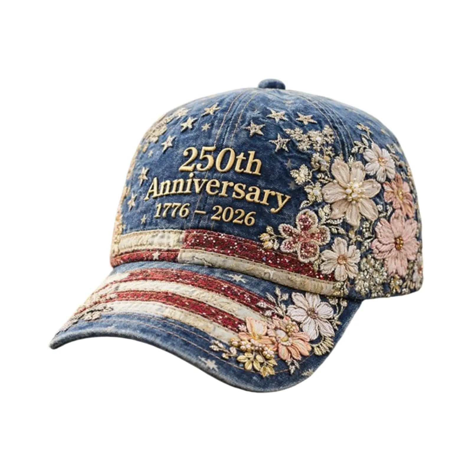 USA Patriotic Baseball Cap 1776-2026 250th Anniversary Vintage Floral Embroidered Unisex Hat for Fourth of July