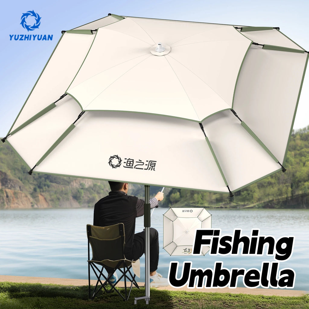 Large Square Fishing Umbrella | Beach Sun Umbrella UPF 50+ Sun UV Protection Waterproof Windproof Foldable Portable Adjustable