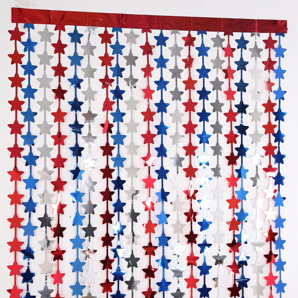 4th of July Decorations Red White Blue Star Tinsel Foil Fringe Curtains Independence Day Photo Booth Backdrop Patriotic Party