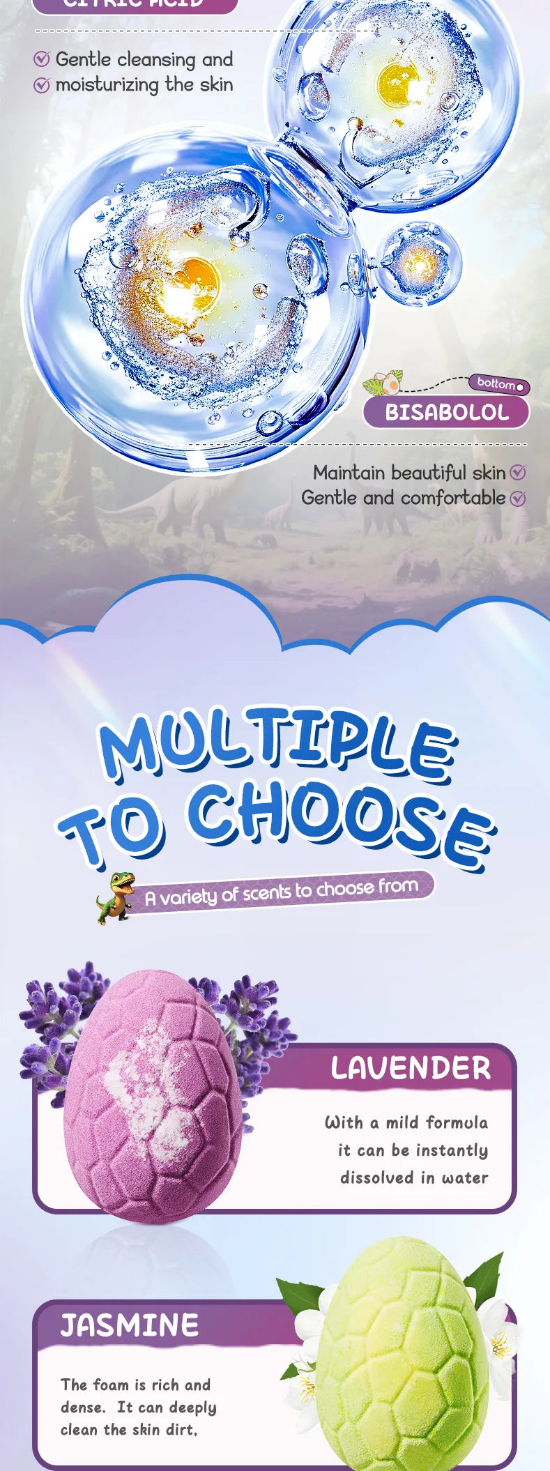 100gx6pcs Dinosaur Egg Shaped Bath Bombs Fruit and Flower Scented Bubble Bath Moisturizing Bath Bombs Festival Gifts