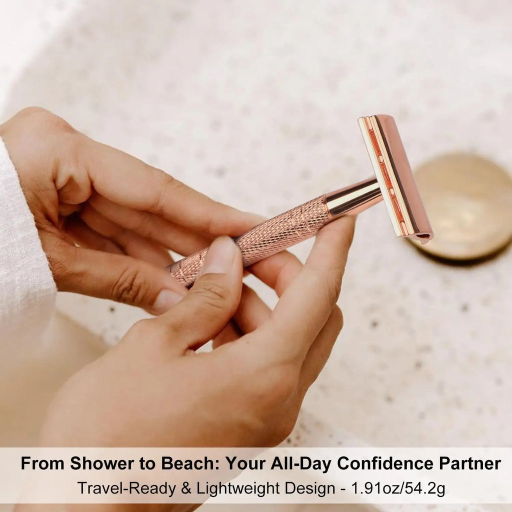 Double Edge Safety Razor for Women, with 10 pcs Safety Razor Blades Single Blade Razor Reusable Travel Essentials Women Razor
