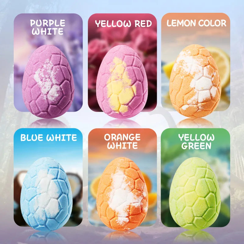100gx6pcs Dinosaur Egg Shaped Bath Bombs Fruit and Flower Scented Bubble Bath Moisturizing Bath Bombs Festival Gifts