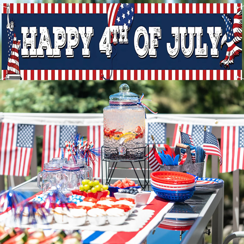 Happy 4th of July Banner, America Independence Day Banner,July 4th Decorations for Outside | 4th of July Party Decorations