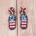 4th Fourth of July Jewelry Accessories Patriotic USA Independence Day American Flag Star Stripe Seed Beaded  Slippers Earrings
