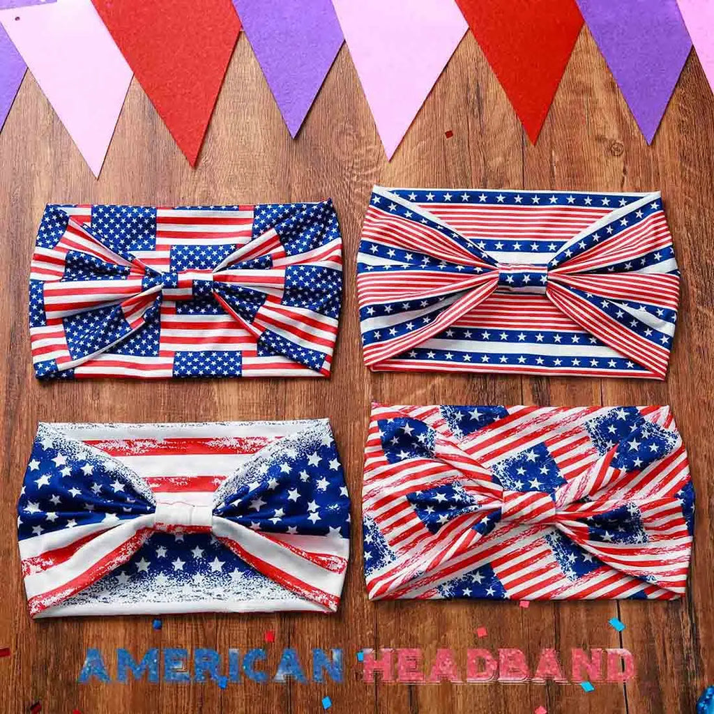 American Flag Headbands Women 4th of July Head Band Wide Turban Headwrap Red White and Blue Hairbands USA Patriotic Accessories