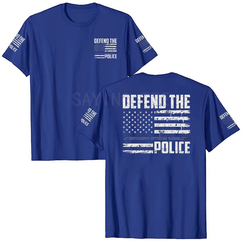 American Flag T-Shirt Men July 4th Patriotic USA Stars and Stripes Tee Defend The Police Sayings Graphic Tee Tops Men Clothing