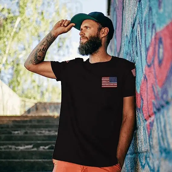 American Flag T-Shirt Men July 4th Patriotic USA Stars and Stripes Tee Defend The Police Sayings Graphic Tee Tops Men Clothing