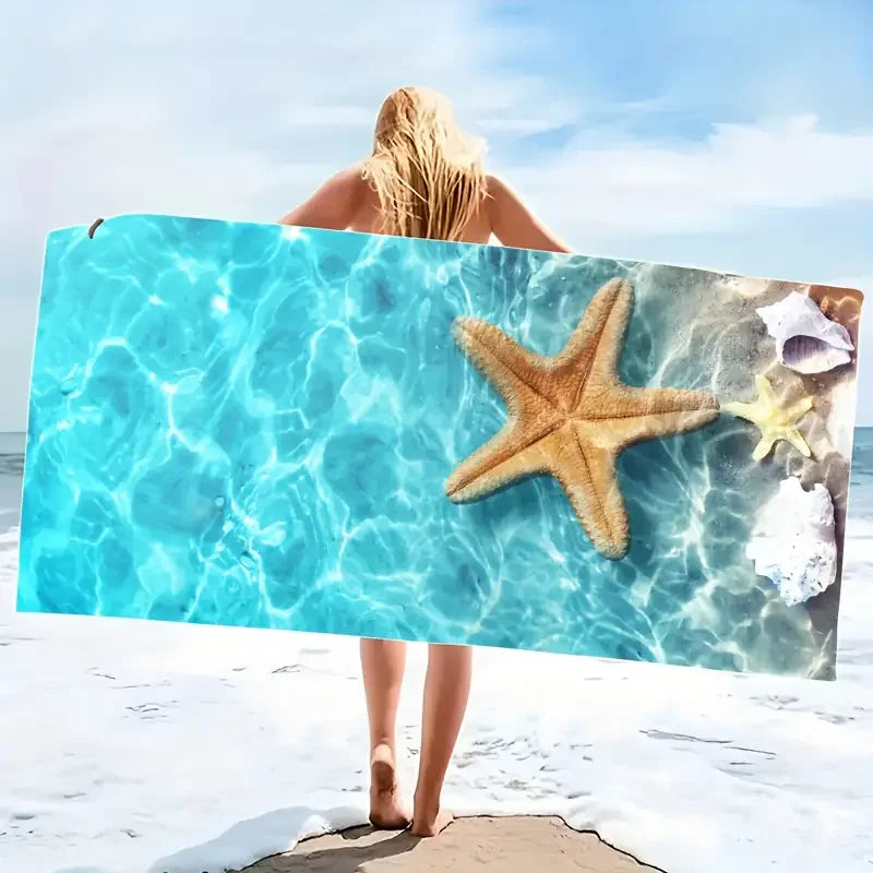 Beach Towel: Dive into Beach Life with a Starfish & Shell Design! Suitable for towels, bath towels, beach towels