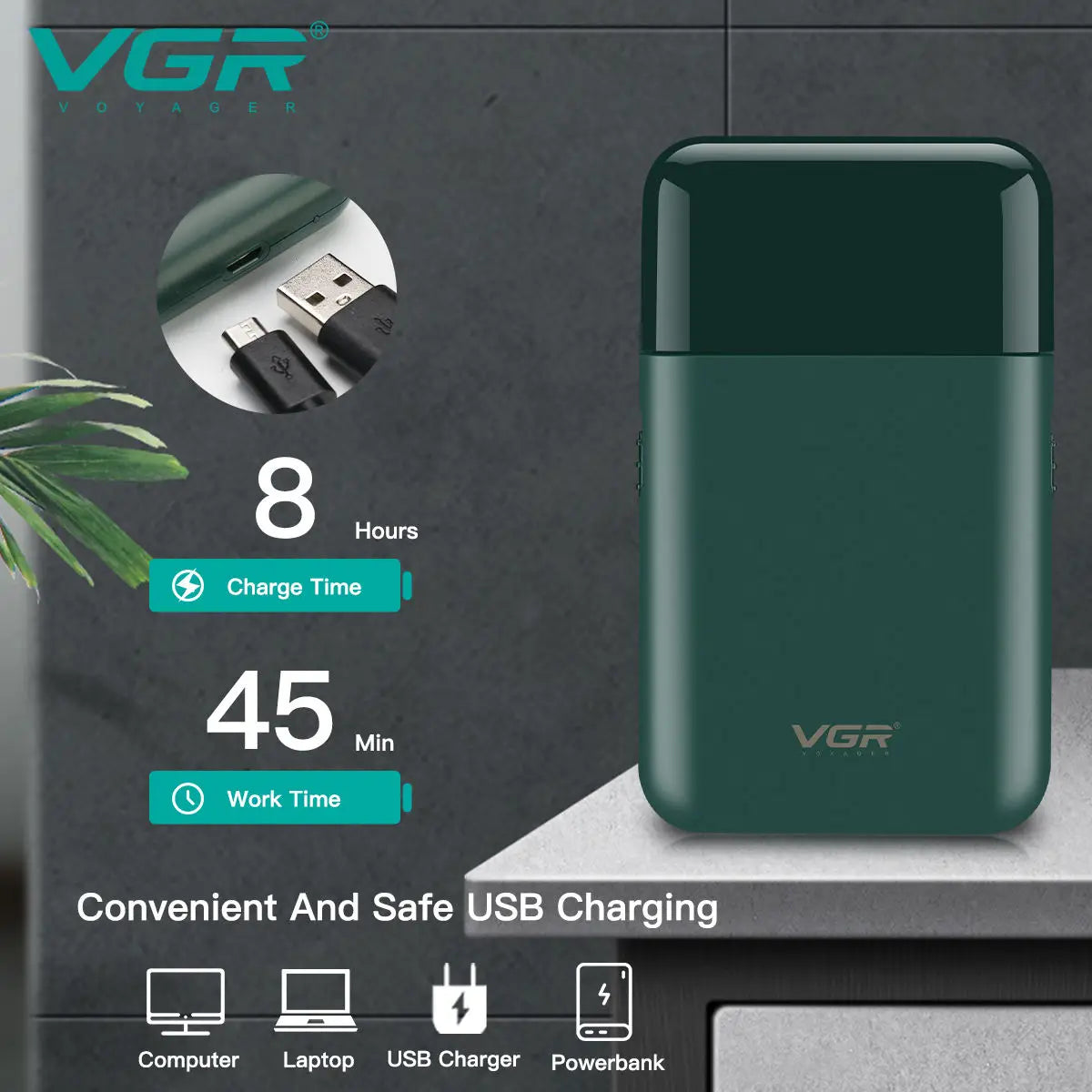 VGR V-390 mini single blade cordless beard trimmer razor rechargeable foil electric face body shaver for men Convenient razor