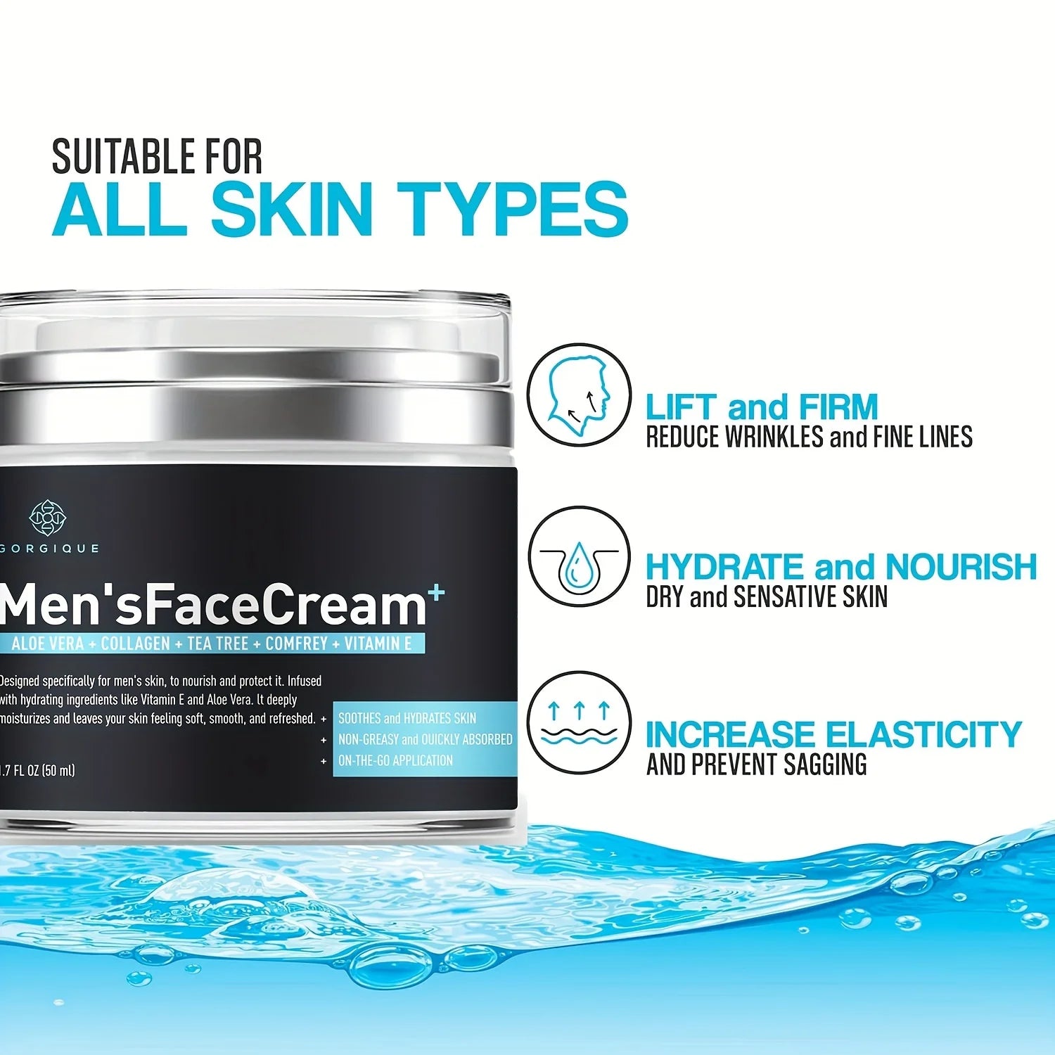 Mens Face Cream Hydrating Face Moisturizer Hyaluronic Acid Collagen Vitamin E Cream