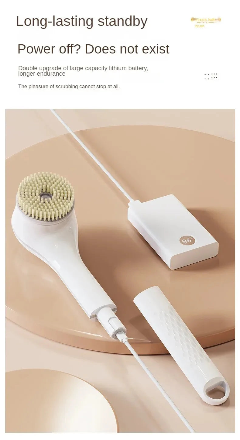 Electric Bath Brush with 6 Replaceable Heads, 360° Rotating Body Scrubber, IPX7 Waterproof, Type-C Rechargeable For Shower
