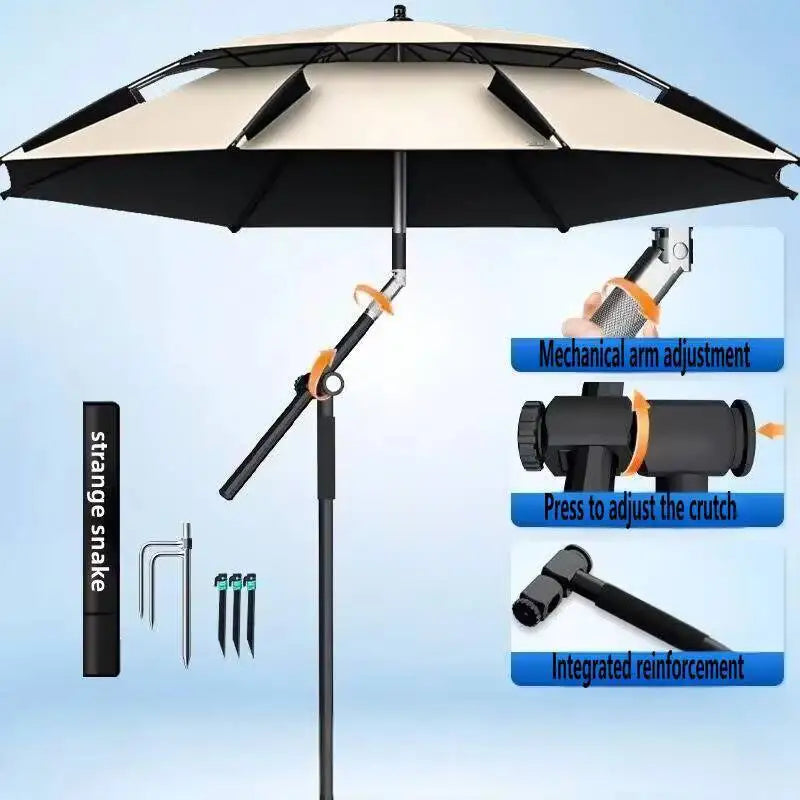 New Version Fishing Umbrella with Mechanical Arm Adjustment Big Beach Umbrella Large Parasol Outdoor Sunshade Protector