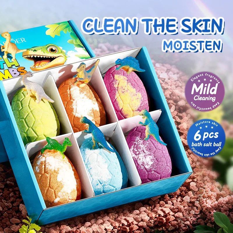 100gx6pcs Dinosaur Egg Shaped Bath Bombs Fruit and Flower Scented Bubble Bath Moisturizing Bath Bombs Festival Gifts