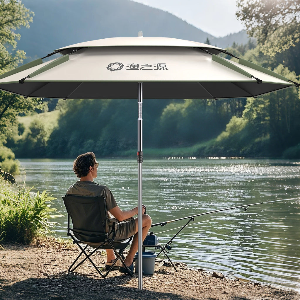 Large Square Fishing Umbrella | Beach Sun Umbrella UPF 50+ Sun UV Protection Waterproof Windproof Foldable Portable Adjustable