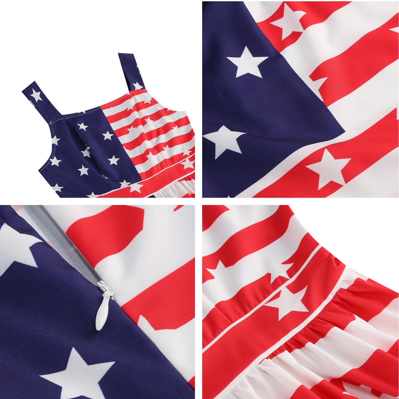 4th Of July Independence Day Dress For Women American Flag Patriotic Dresses Summer Beach Vacation Vintage Suspender Swing Dress