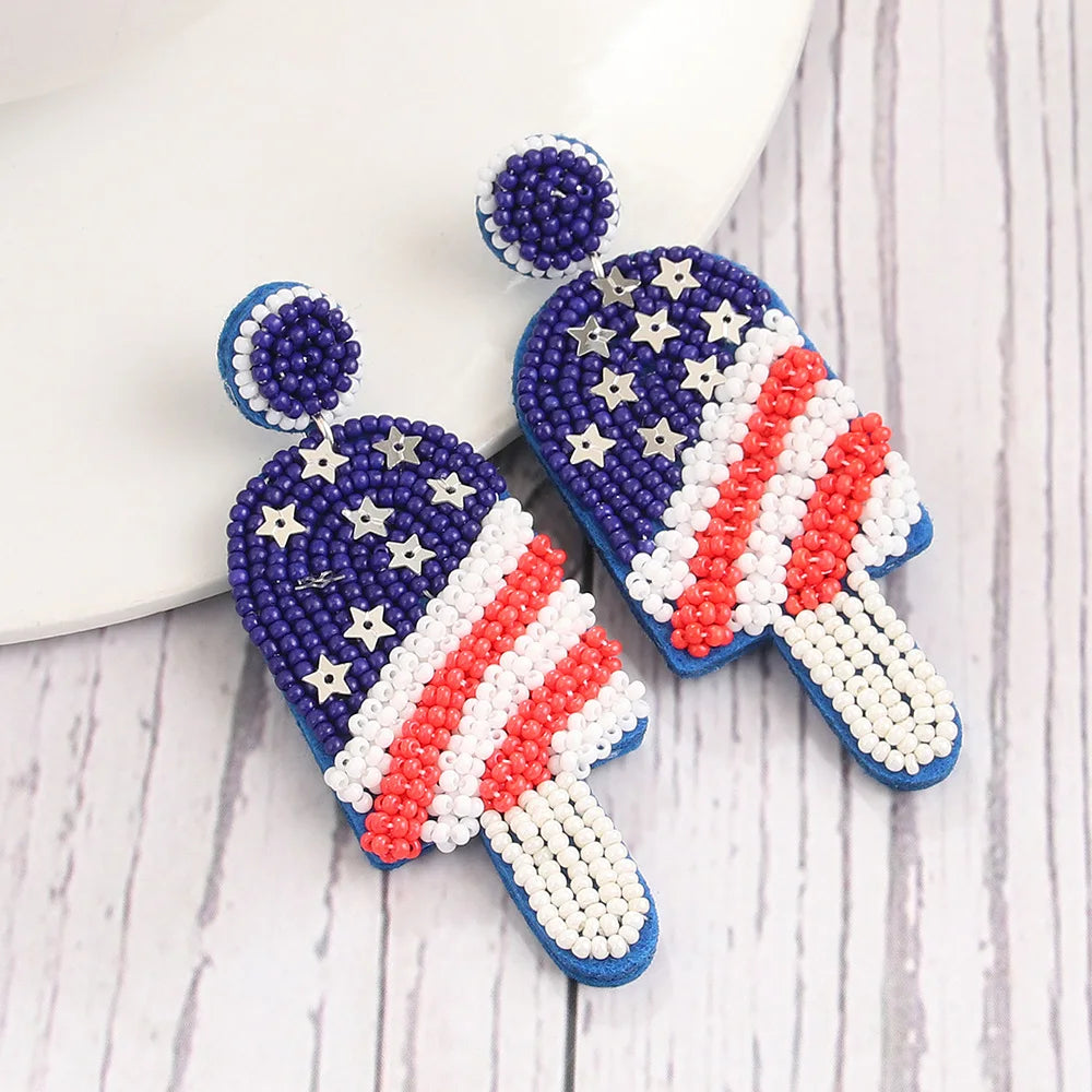 4th Fourth of July Jewelry Accessories Patriotic USA Independence Day American Flag Star Stripe Seed Beaded  Slippers Earrings