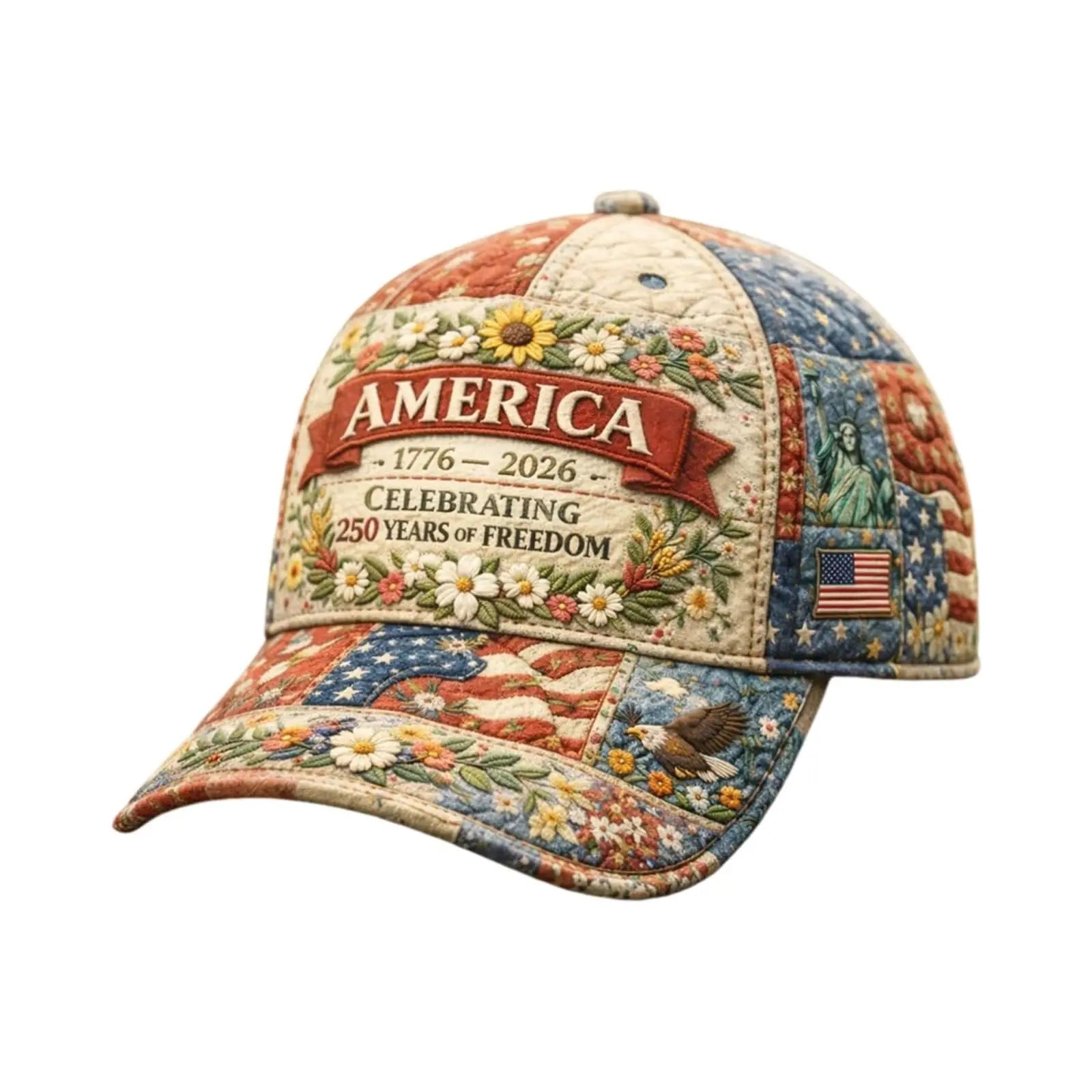 USA Patriotic Baseball Cap 1776-2026 250th Anniversary Vintage Floral Embroidered Unisex Hat for Fourth of July