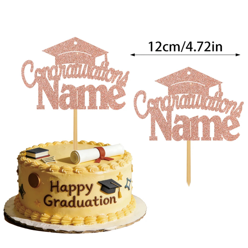 Personalized graduation cake decorations, customizable with your name, are the perfect choice for your 2026 graduation party.