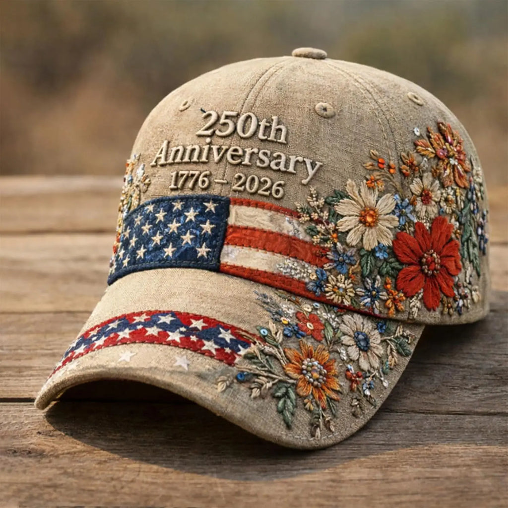 USA Patriotic Baseball Cap 1776-2026 250th Anniversary Vintage Floral Embroidered Unisex Hat for Fourth of July