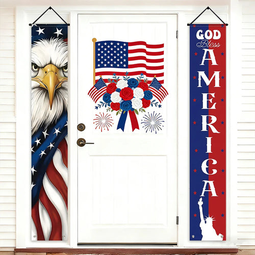 1 Set Patriotic Porch Banner American Flag Polyester Independence Day Front Door Hanging Decoration For 4th Of July Party Decor