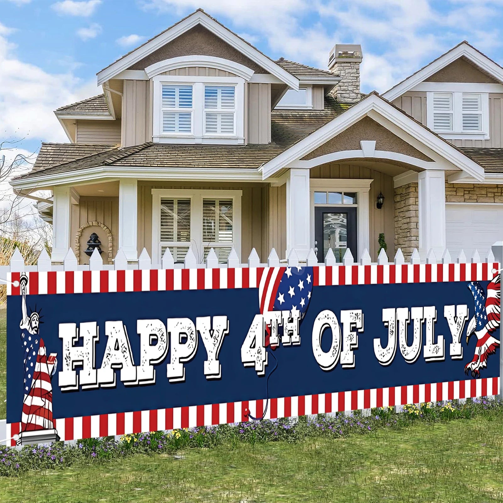 Happy 4th of July Banner, America Independence Day Banner,July 4th Decorations for Outside | 4th of July Party Decorations