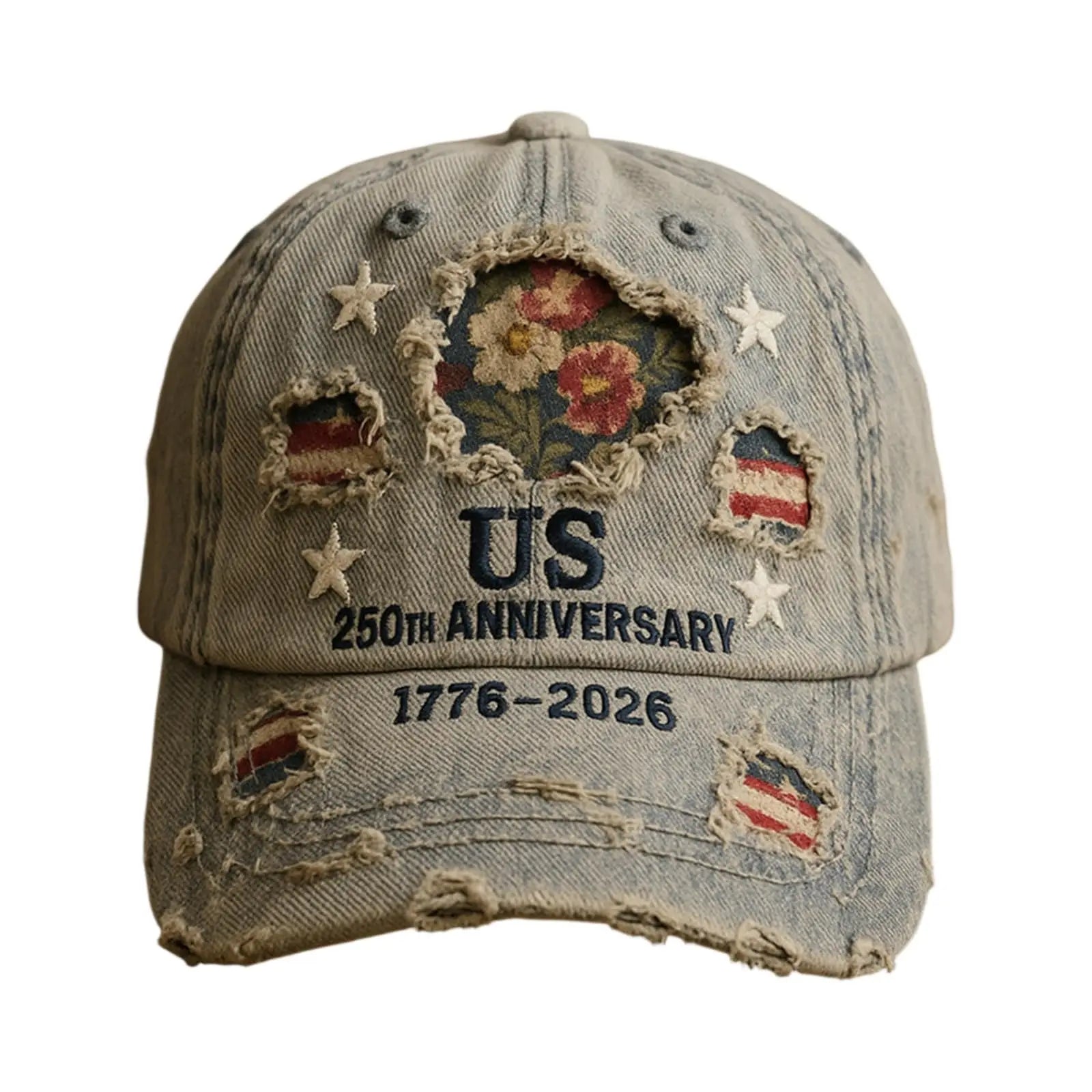 USA Patriotic Baseball Cap 1776-2026 250th Anniversary Vintage Floral Embroidered Unisex Hat for Fourth of July