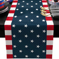 Patriotic American Flag Linen Table Runner - Stars & Stripes 4th of July Decor, Accent for Independence Day Party Kitchen