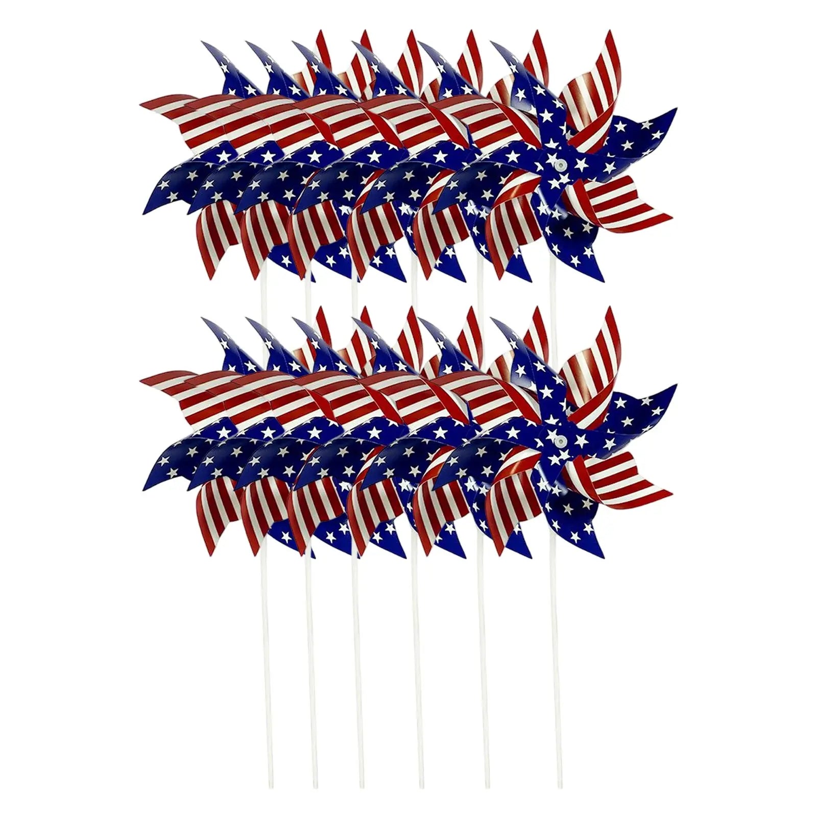 12pcs American Independence Day Handheld Pinwheels, 4th of July Patriotic Red White and Blue Wind Spinners, Holiday Decorations