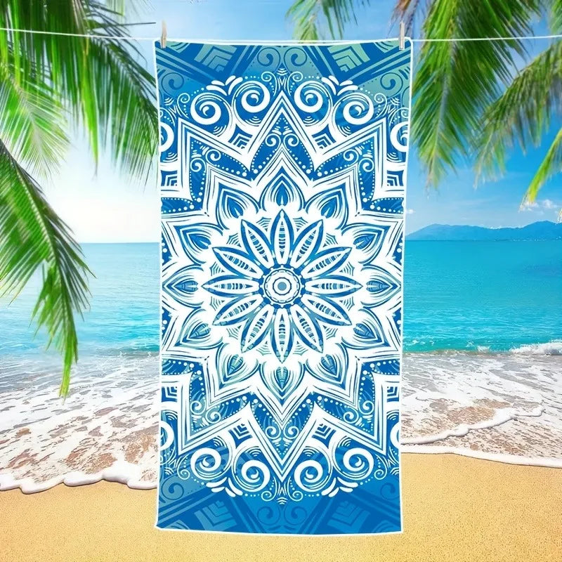 Blue and White Mandala Beach Towel: Ideal for Tropical Getaways Suitable for towels, bath towels, beach towels