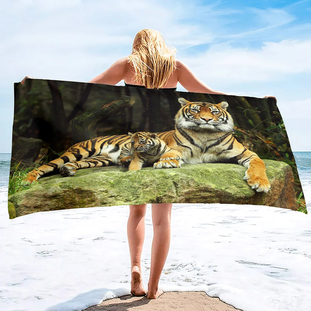 Oversized Beach Towel Pool Towels Microfiber Quick Dry Swim Towel Blanket Large Microfiber Sand Free Beach Towels Tiger Print
