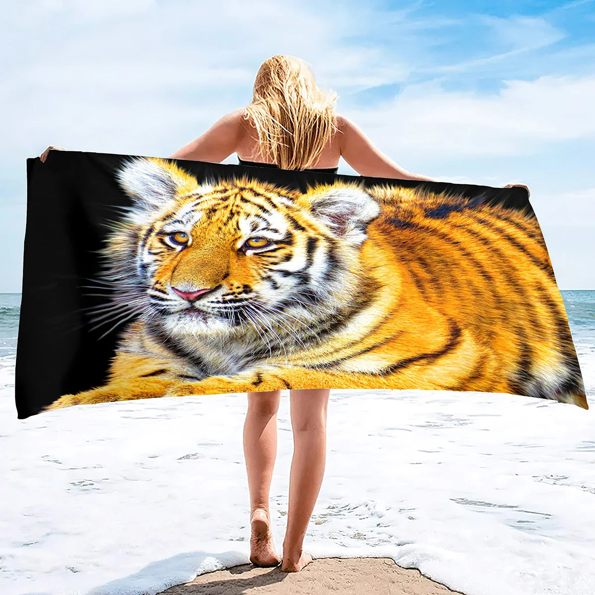 Oversized Beach Towel Pool Towels Microfiber Quick Dry Swim Towel Blanket Large Microfiber Sand Free Beach Towels Tiger Print