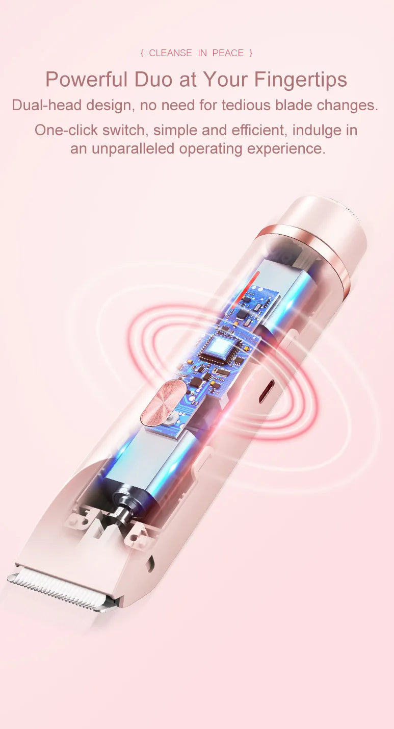 2 in 1 Dual-Head Painless Women Electric Razors Bikini Trimmer Wet Dry Use for Ladies Pubic Hair Detachable Head Electric Shaver