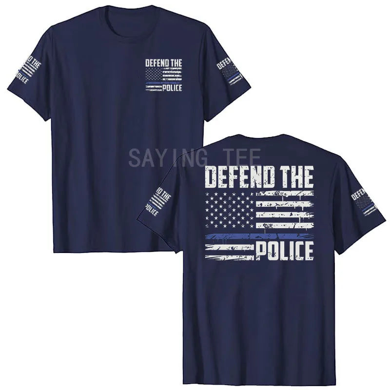 American Flag T-Shirt Men July 4th Patriotic USA Stars and Stripes Tee Defend The Police Sayings Graphic Tee Tops Men Clothing