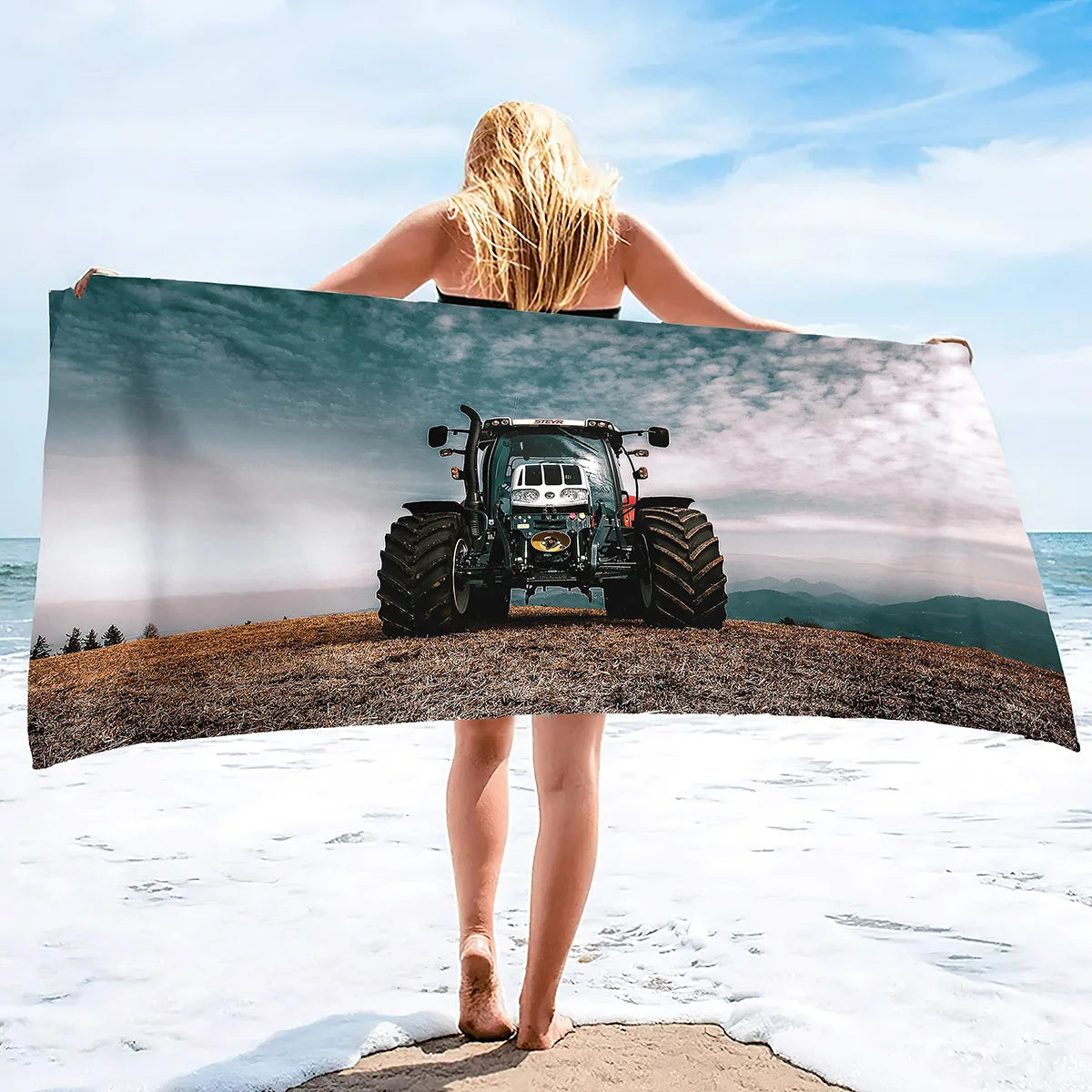 Microfiber Tractor Beach Towel, Sand Free Agricultural Vehicle Beach Towels Oversized, Quick Dry Soft Bath Towels for Sports