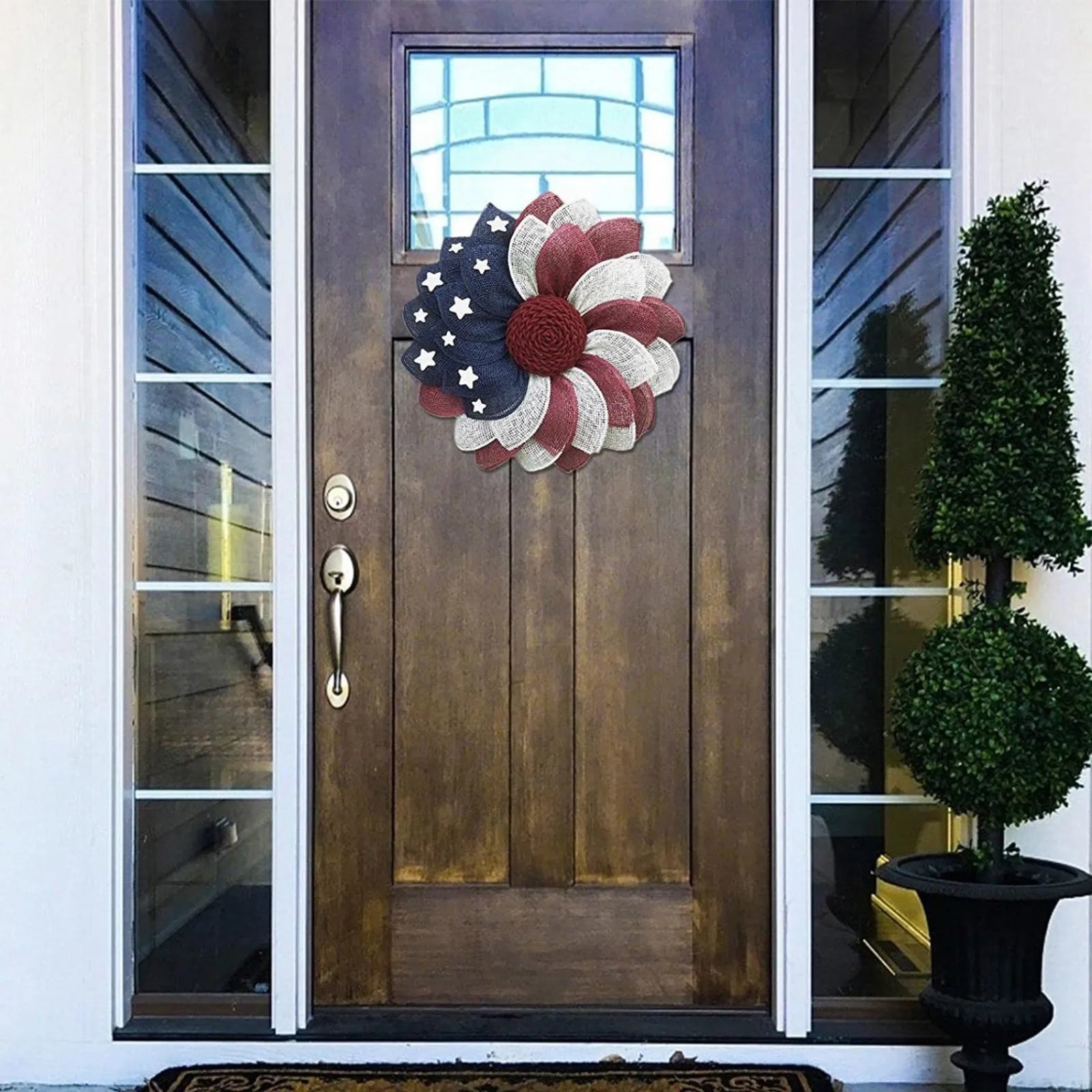 40cm Patriotic Flower Wreath 4th Of July American Flag Wreath Red White Blue Star Wreath Front Door Home Wall Porch Independence