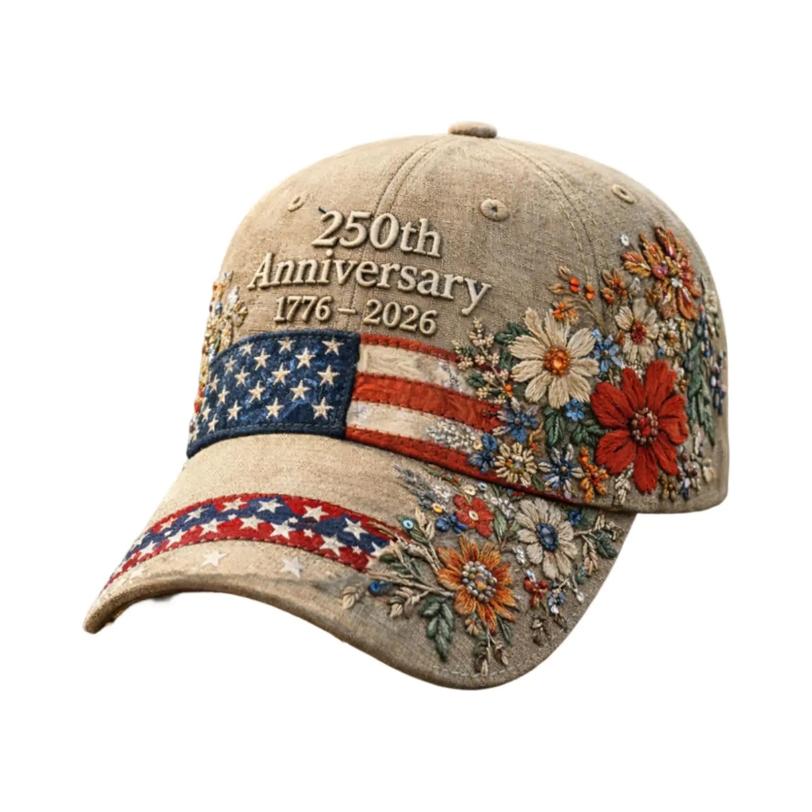 USA Patriotic Baseball Cap 1776-2026 250th Anniversary Vintage Floral Embroidered Unisex Hat for Fourth of July