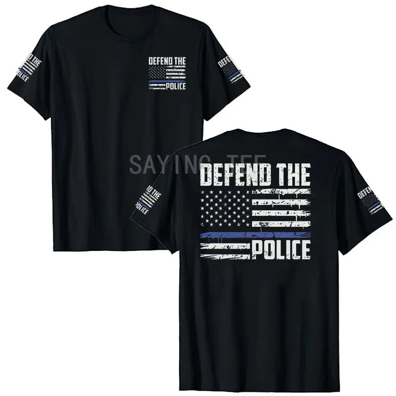 American Flag T-Shirt Men July 4th Patriotic USA Stars and Stripes Tee Defend The Police Sayings Graphic Tee Tops Men Clothing