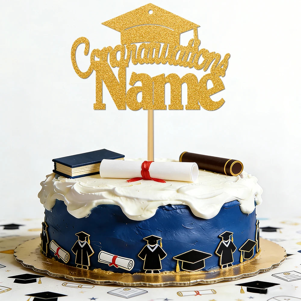 Personalized graduation cake decorations, customizable with your name, are the perfect choice for your 2026 graduation party.