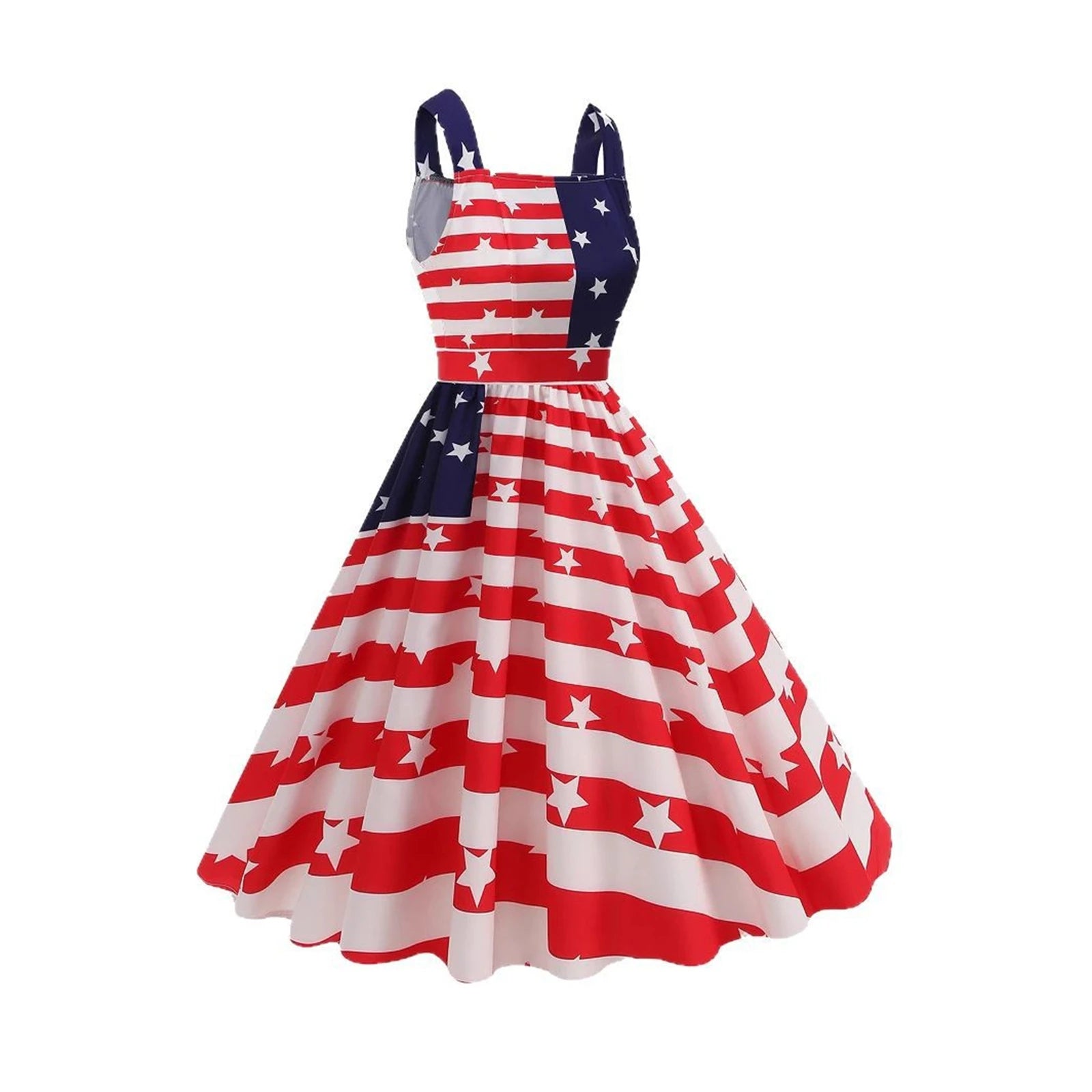 4th Of July Independence Day Dress For Women American Flag Patriotic Dresses Summer Beach Vacation Vintage Suspender Swing Dress