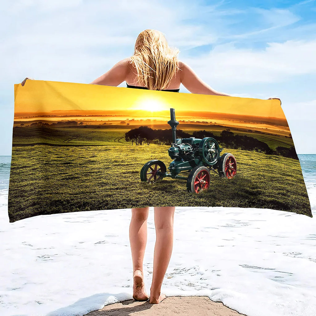 Microfiber Tractor Beach Towel, Sand Free Agricultural Vehicle Beach Towels Oversized, Quick Dry Soft Bath Towels for Sports