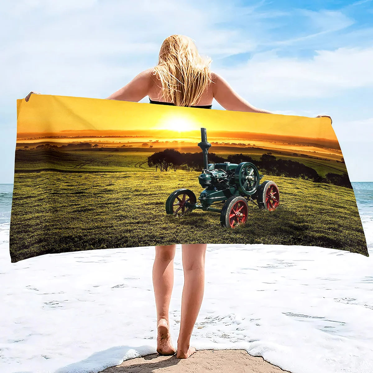 Microfiber Tractor Beach Towel, Sand Free Agricultural Vehicle Beach Towels Oversized, Quick Dry Soft Bath Towels for Sports