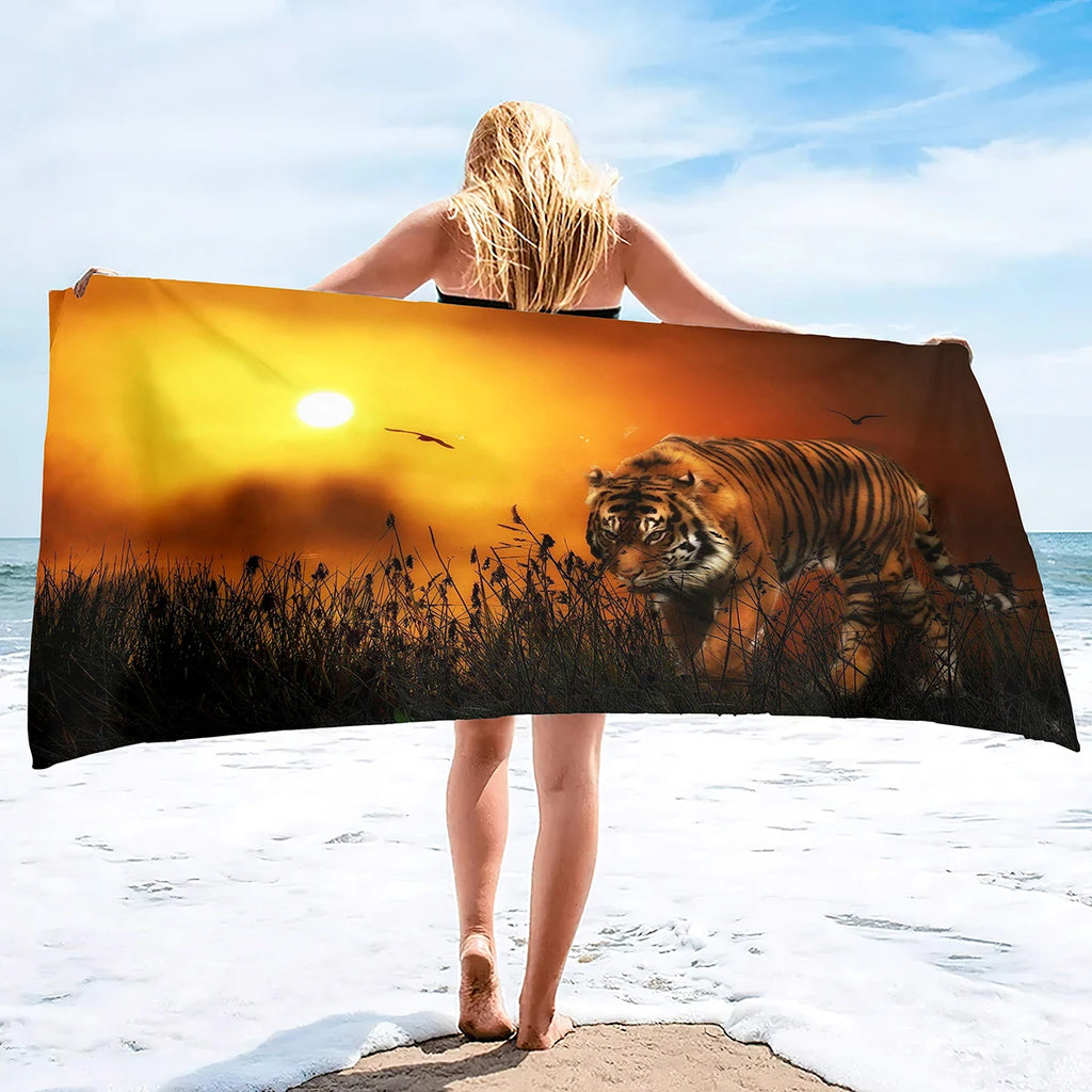 Oversized Beach Towel Pool Towels Microfiber Quick Dry Swim Towel Blanket Large Microfiber Sand Free Beach Towels Tiger Print