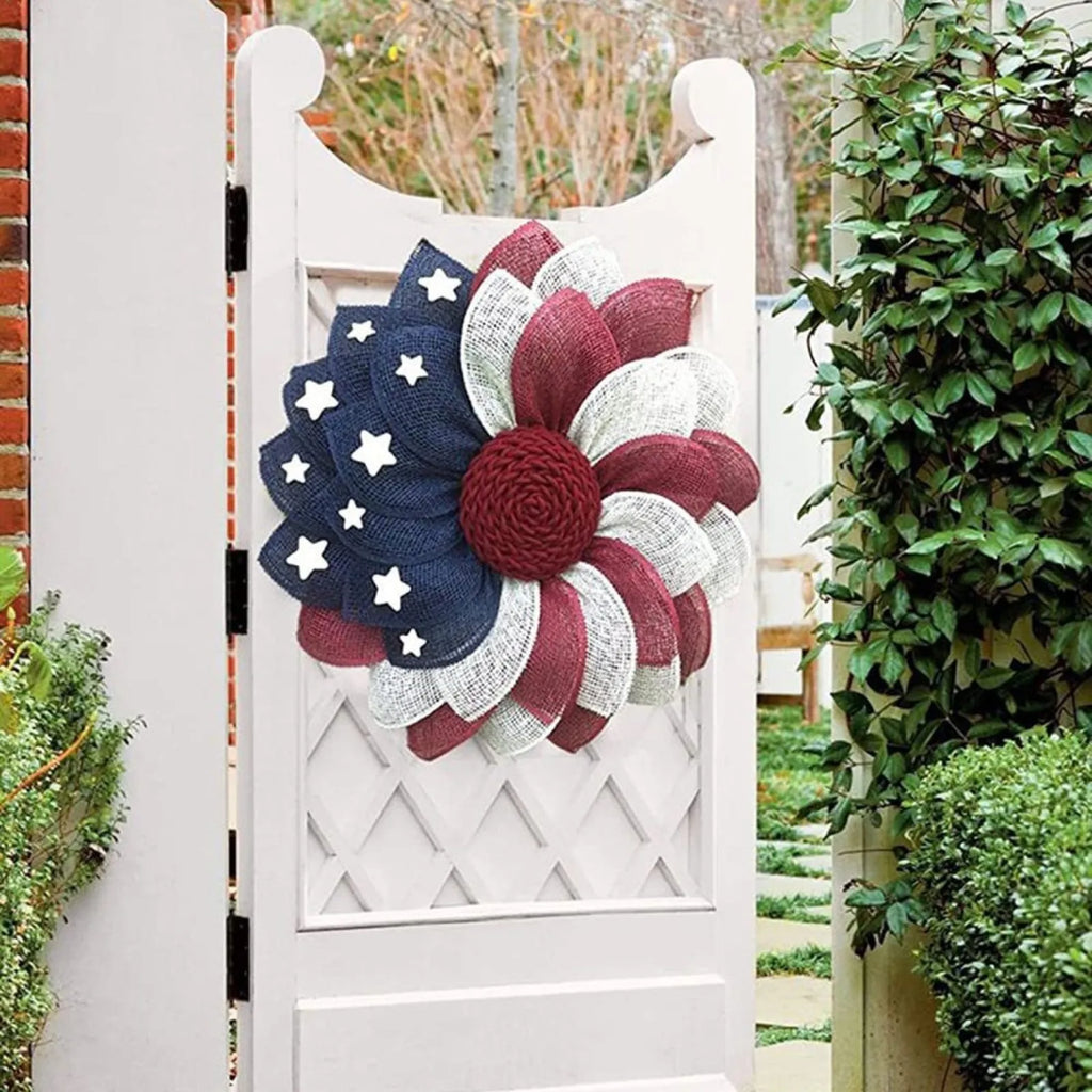 40cm Patriotic Flower Wreath 4th Of July American Flag Wreath Red White Blue Star Wreath Front Door Home Wall Porch Independence