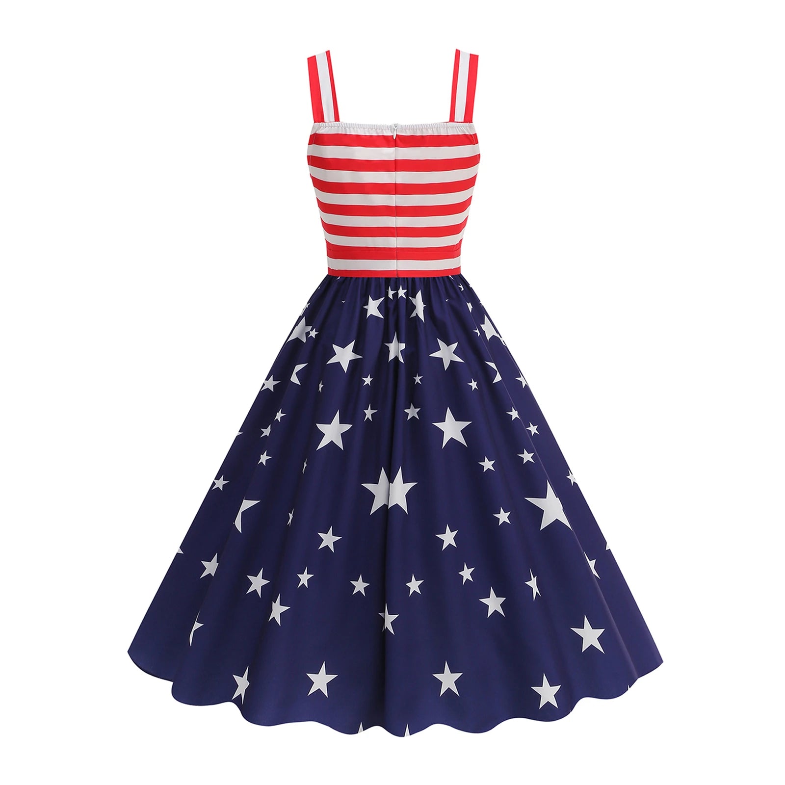 4th Of July Independence Day Dress For Women American Flag Patriotic Dresses Summer Beach Vacation Vintage Suspender Swing Dress